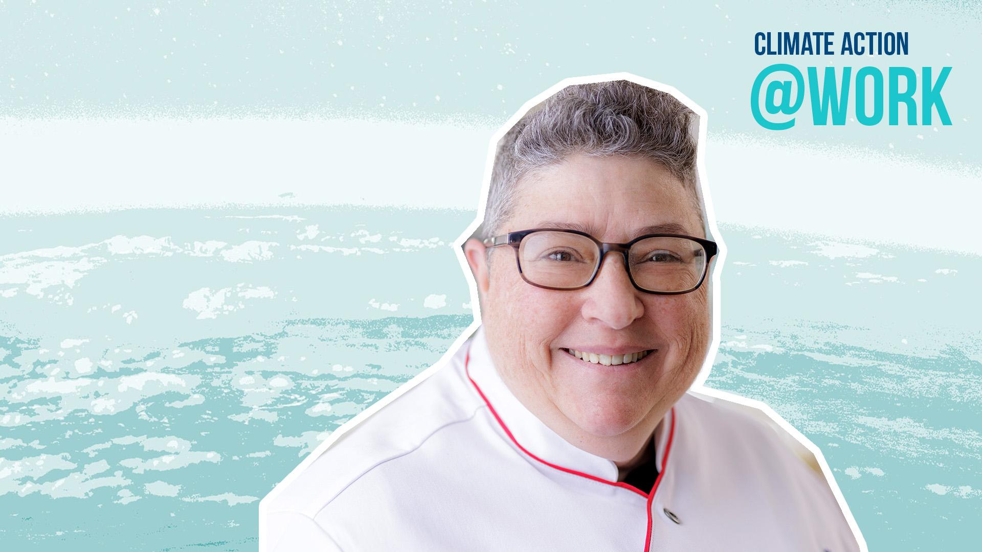 An image of Lisa Feldman with an image of Earth in the background